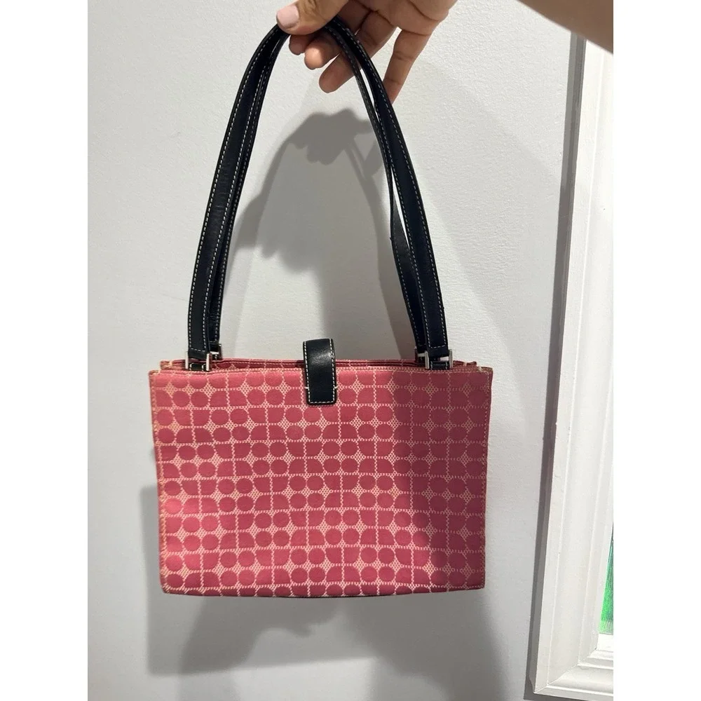 Kate Spade Vintage Pink Logo Print Handbag Purse Black Trim‎ 1